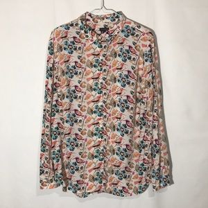 Talbots Peach Floral Print Shirt Size Large